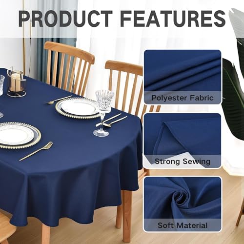 Oval Tablecloth 60 x 84 in Polyester Fabric Tablecloths, Navy Blue