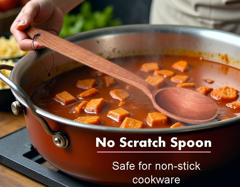 Deep Scoop Wooden Spoon for Cooking 14" – Extra Long Handle for Big
