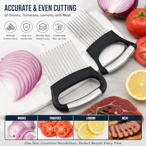 304 Stainless Steel Onion Holder Slicer, Food Slicing Assistant Tool