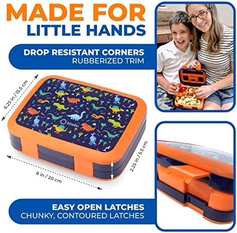 kinsho Dinosaur Bento Lunch Box Container for Small Kids Boys, Blue