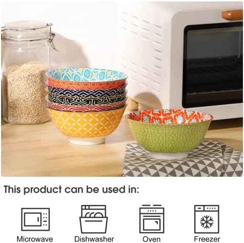 Metahom Ceramic Cereal Bowls Set of 6, Colorful Soup Bowls 23 Oz