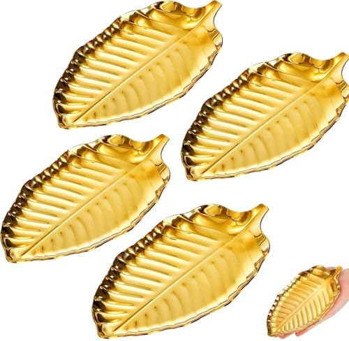 4 Pack Gold Leaf Spoon Rest, 6.7" Stainless Steel Coffee Spoon Holder