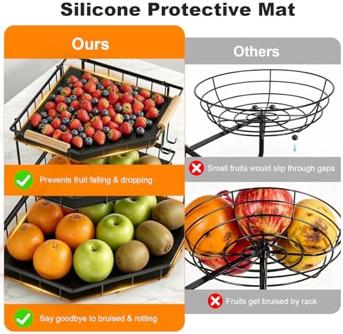 2 Tier Corner Fruit Basket for Kitchen Counter With 2 Banana Hangers