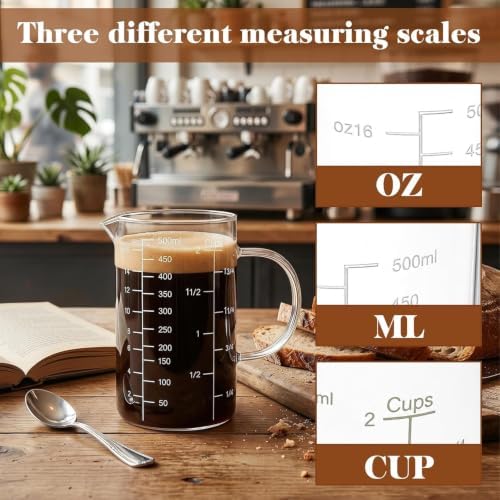 2 Pack Glass Liquid Measuring Cup 500ML 2 CUP with Handle, High