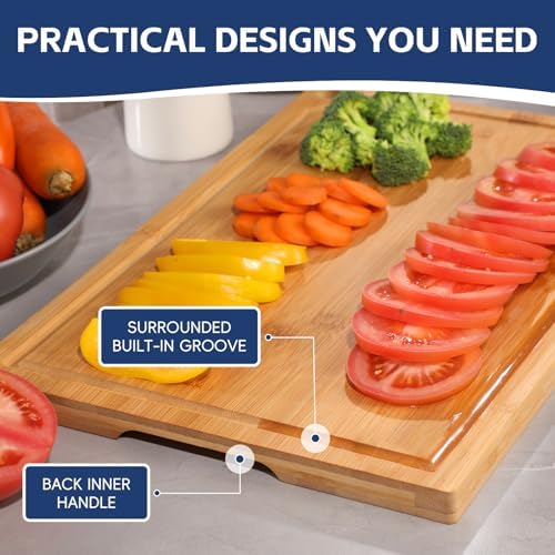 Hiware 3-piece Bamboo Cutting Boards for Kitchen, Heavy Duty Bamboo
