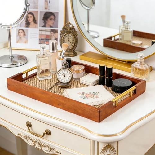 17.7x12in Wood Serving Tray with Handles Suitable for Coffee Tables