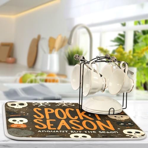 OTVEE Halloween Skeleton Joy Dish Drying Mat for Kitchen Counter