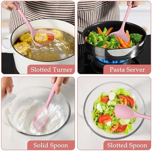 LIANYU Pink Silicone Cooking Utensil Set, 8-Piece