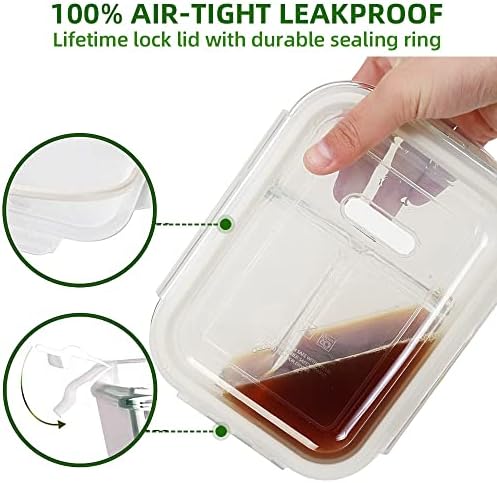 DAS TRUST 3 Pack Bento Box Glass Meal Prep Containers - 3 Compartment