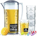 Muldale Plastic Pitcher and Glasses Set with Lid - BPA Free Large