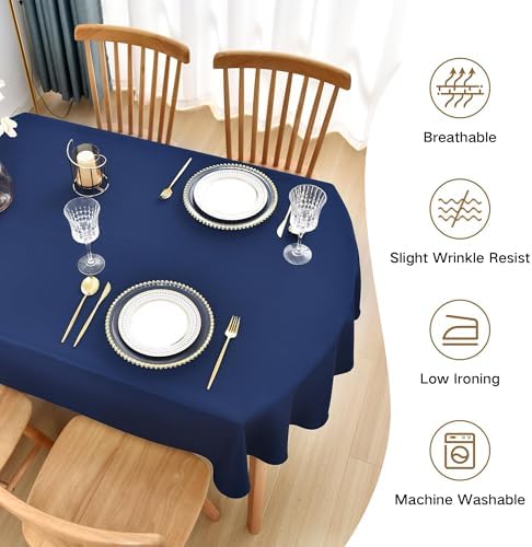 Oval Tablecloth 60 x 84 in Polyester Fabric Tablecloths, Navy Blue