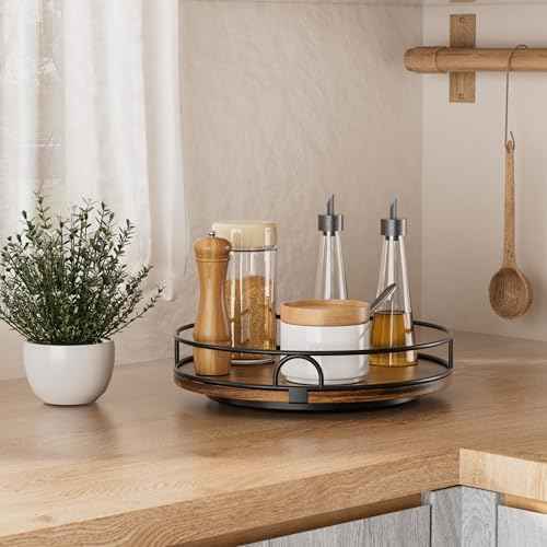 LAMU 9'' Rotating Lazy Susan Organizer, Wooden Lazy Susan Turntable