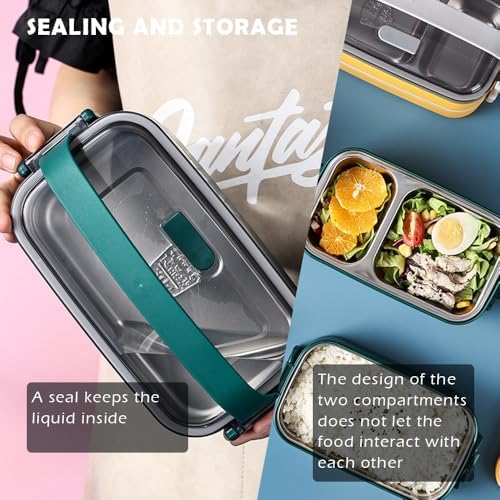 Bento Box Adult Lunch Box, 74 Oz with Lunch Bag (Green)