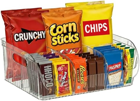 Large Snack Organizer for Countertop, Clear Snack Storage Bin