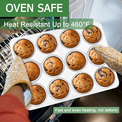 Herogo 12-Cup Stainless Steel Muffin Pan Tin for Baking