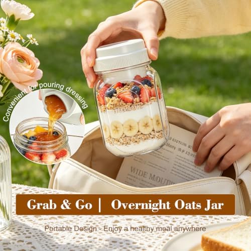 4 Pack 32 Oz Glass Salad Jars with Silicone Dressing Cup & Foldable