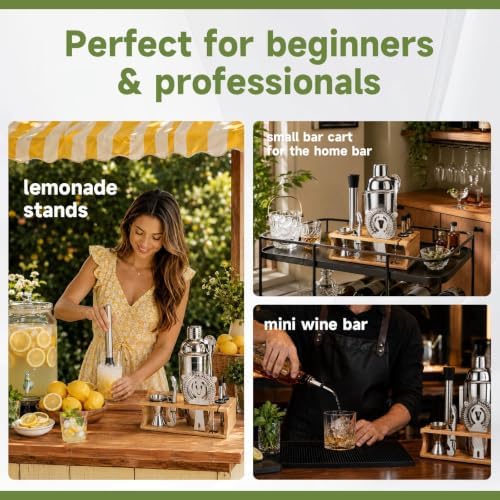 10PCS Stainless Steel Cocktail Shaker Set Bartender Kit with Stand