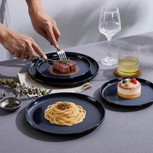 LIANYU 24 Piece Dinnerware Plate and Bowls Dishes Sets for 8, Midnight Blue
