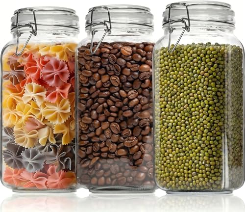 78oz Large Square Glass Jars with Airtight Lids, 3P