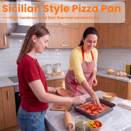 Hushee 3 Pcs Square Pizza Pans, 8, 9 and 10 Inch Carbon Steel Bakeware