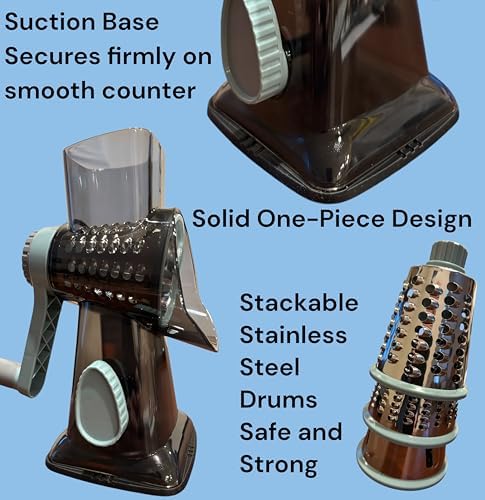Rotary Cheese Grater, Hand Crank, 3 Stainless Steel Blades