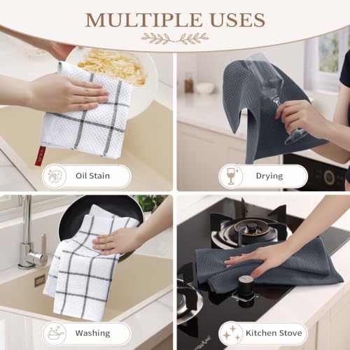 Homaxy 100% Cotton Waffle Weave Kitchen Dish Cloths 8-Pack, Dark Grey