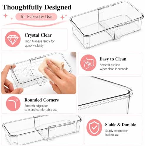 Adjustable Clear Drawer Storage Organizer, 16 Pack 3 Sizes Expandable Plastic Storage Boxes for Kitchen, Bathroom, Vanity, Office, Makeup, Desk and Closet Organization
