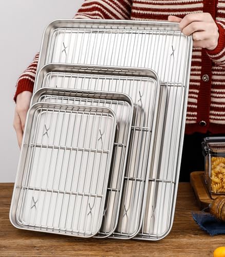 Stainless Steel 304 Small Baking Sheet Pans with Cooling Rack 9.3x6.9”