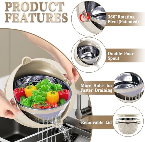 4-in-1 Colander with Bowl Set, Beige