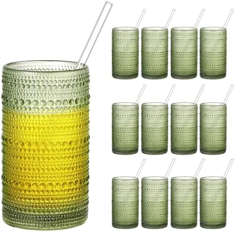 16oz Hobnail Drinking Glasses Set of 12, Vintage Large Capacity