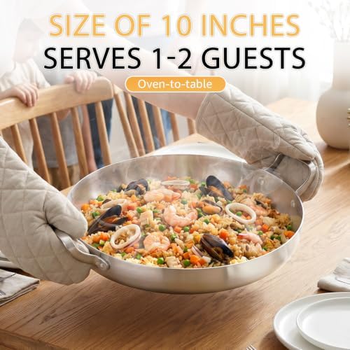 Inqibee 10 Inch Tri-ply Stainless Steel Paella Pan with Lid