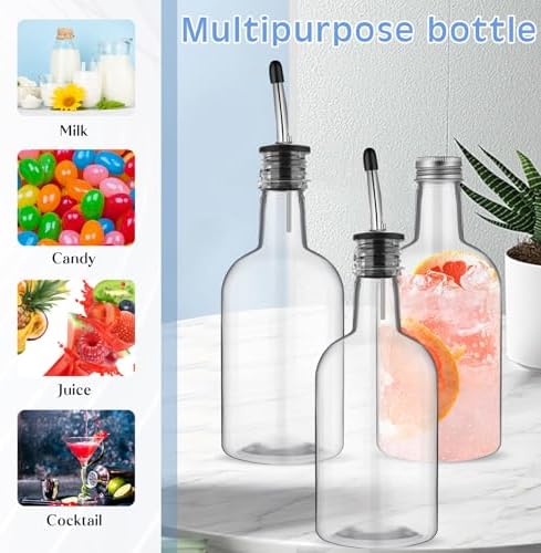 Maxcheck 3 Sets 16 oz Syrup Bottles, Plastic Long Neck with SS Pourer