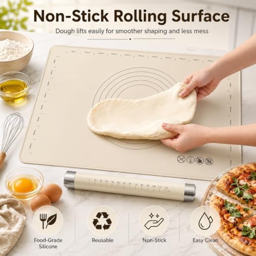 Silicone Baking Mat with Rolling Pin Set, 28 x 20 Inch