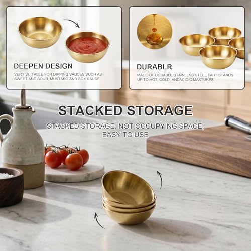 tifanso 8PCS Small Stainless Steel Dipping Bowls for Sauce &