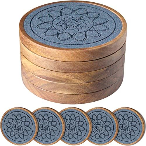 Wood Coasters for Drinks, Absorbent Coaster Sets of 5, Drinks Coasters
