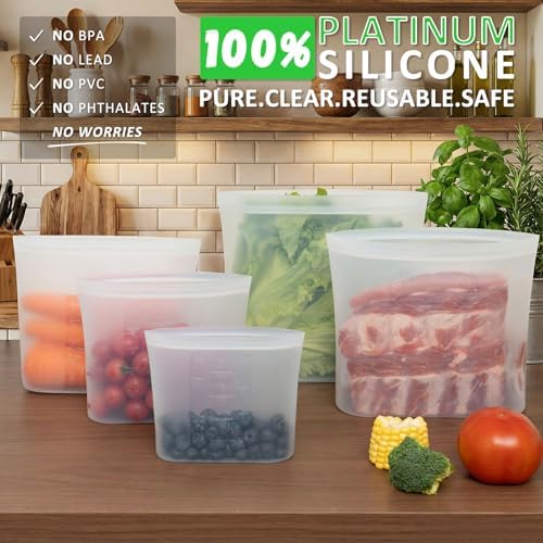 Silicone Reusable Food Bags, Family Storage Set, 10 Pack, 100%