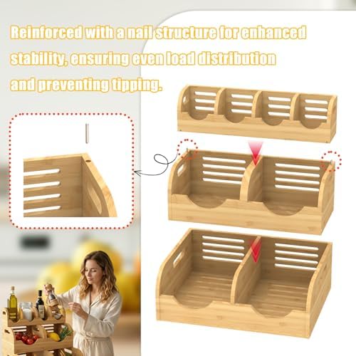 Potato and Onion Storage Bin, Made of bamboo, With 2 banana hooks