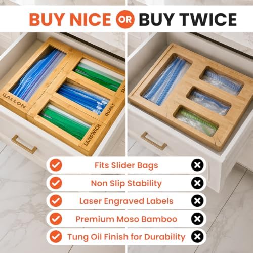 mHomeAid Bamboo Bag Storage Organizer for Kitchen Drawer