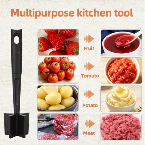 2-Piece Meat Chopper and Silicone Spatula Set, Hamburger Masher,Black