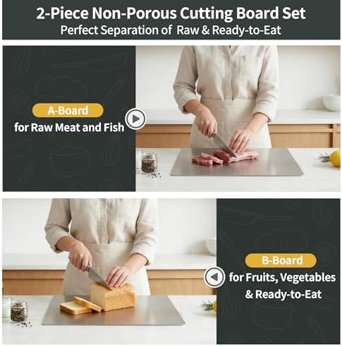 Stainless Steel Cutting Board Set for Kitchen, 2 Pack Metal Cutting