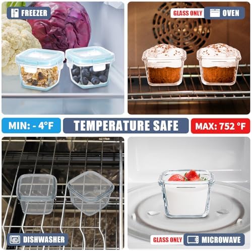 6 oz Glass Food Storage Containers with Lids, 6-Pack