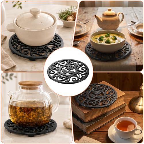 4 Pack Cast Iron Trivets for Hot Dishes 4.7 Inch Round Metal Trivet