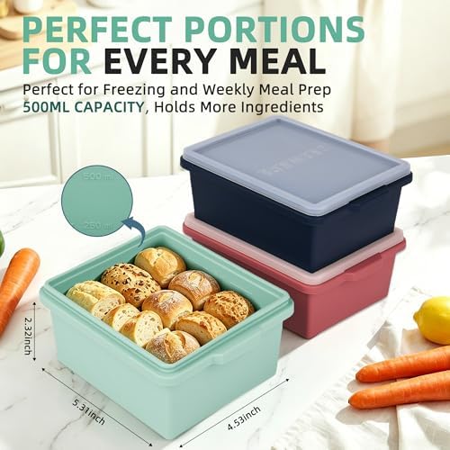 Silicone Soup Freezer Molds with Lids, 2-Cup for Meal Prep, 3-Pack