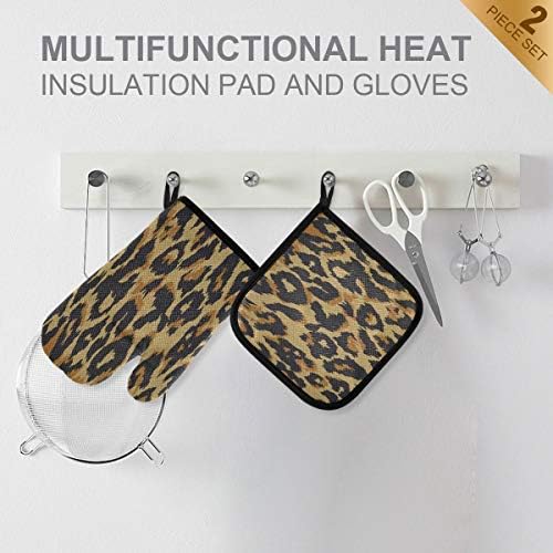QMXO Animal Leopard Skin Oven Mitts Quilted Cotton Lining Potholders