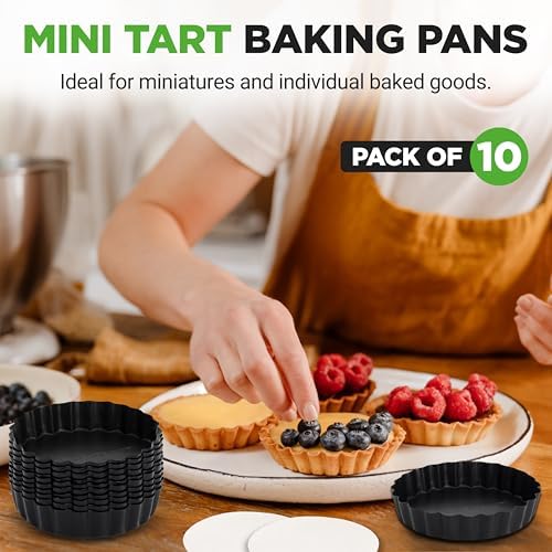 NutriChef 10-Piece Nonstick Mini Tart Pans with Removable Bottom