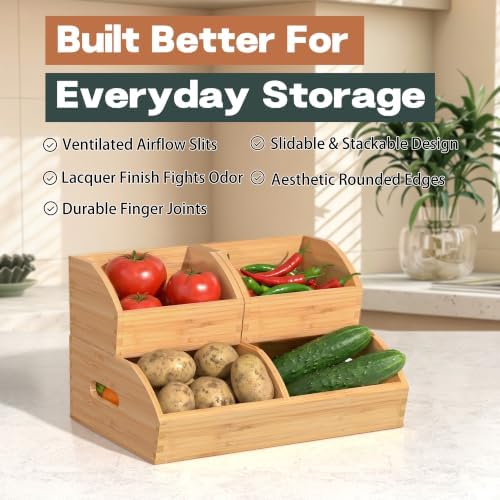 Potato and Onion Storage Bin, Stackable Pantry Organizers for Kitchen