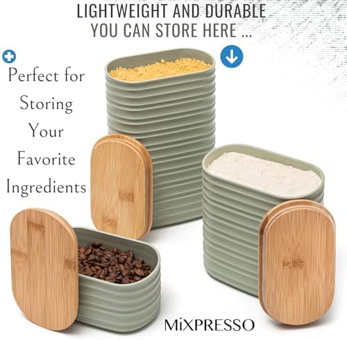 Mixpresso 3 Pcs Green Canisters Sets for the Kitchen, Coffee