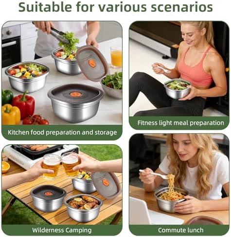 Tanjiae 3-Pack 50 oz Large Stainless Steel Salad Bowl To Go for Lunch