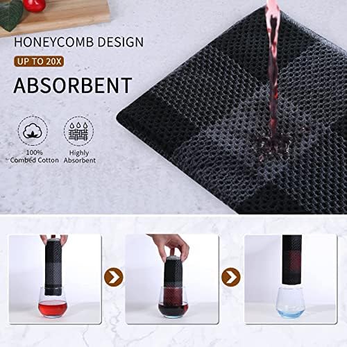 Mordimy 100% Cotton Kitchen Towels and Dishcloths Set of 6, Black &