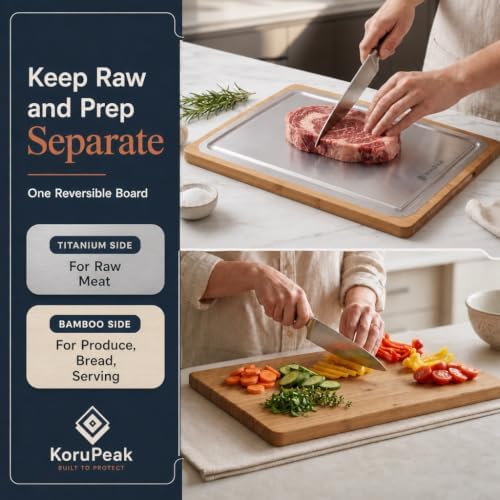 Pure Titanium & Carbonized Bamboo Cutting Board, Double Sided